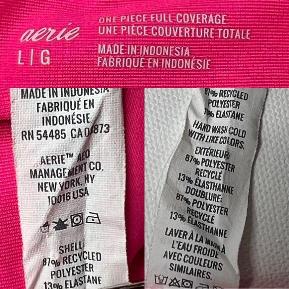 Aerie Ruffle One-Piece Full Coverage Halter Swimsuit Bright Neon Pink Large - Picture 10 of 11